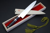 Yoshihiro Mizu Yaki Honyaki Blue Steel #2 Mirror Polished Wa Gyuto Japanese Chef Knife Triple Nickel Silver Ring Ebony Handle
