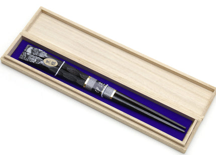 Japanese Premium Ebony Wood Chopsticks Fukiurushi Lacquered Black & White Dragon with Paulownia Wooden Box