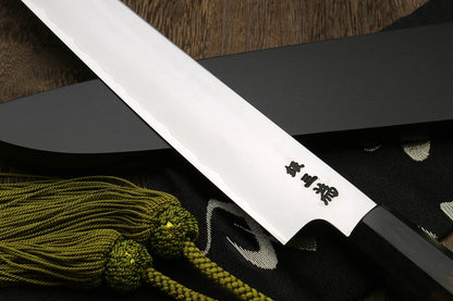 Yoshihiro Hongasumi Ginsanko High Carbon Stain Resistant Sujihiki Slicer Chef Knife Ebony Handle