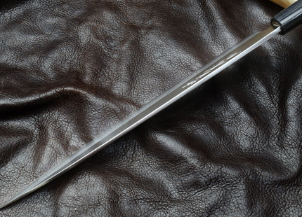 Yoshihiro Inox Stainless Steel Yanagi Sushi Sashimi Japanese Chef Knife Round Rosewood Handle with Nuri Saya Cover