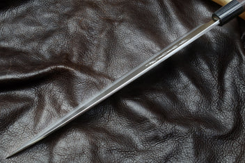 Stainless steel Yanagi sushi knife with dark rosewood handle