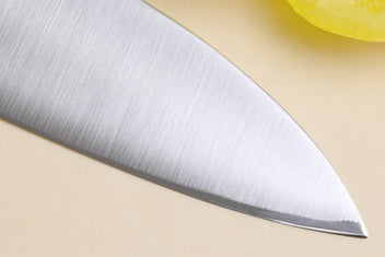 Santoku chef's knife blade, brushed silver steel with pointed tip