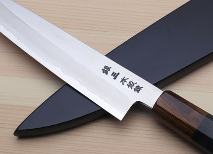 Yoshihiro Hiryu Ginsan High Carbon Stainless Steel Petty Utility Knife Ebony Handle with Nuri Saya Cover