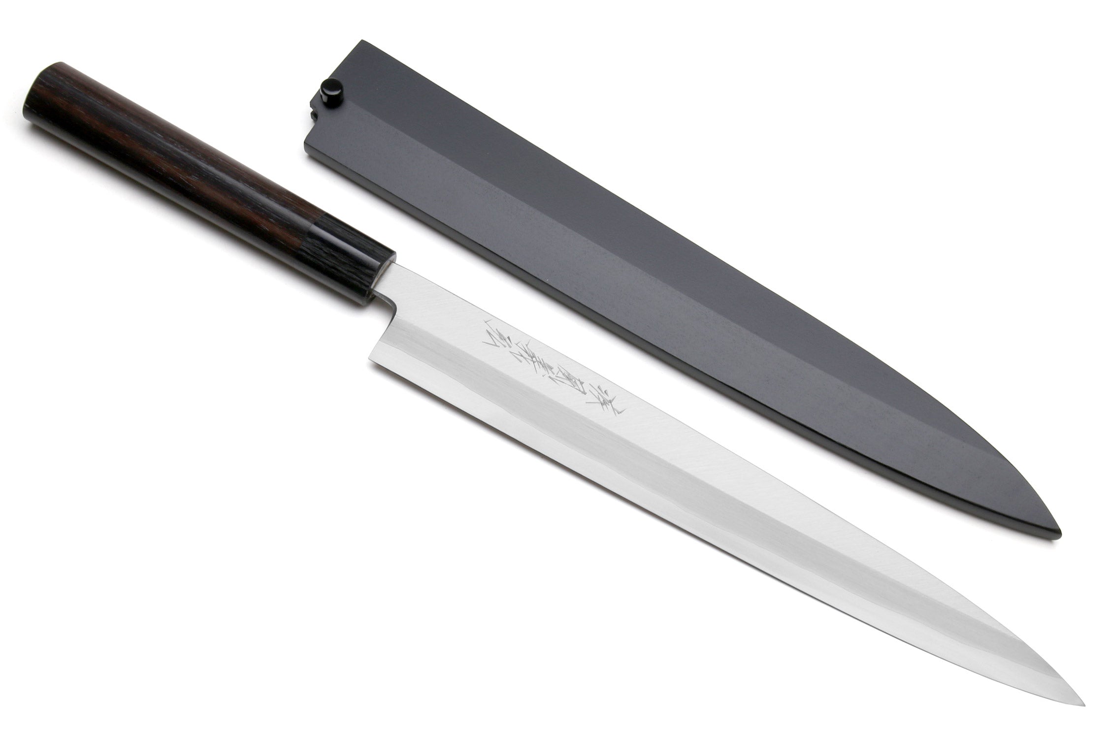 Yoshihiro Inox Stainless Steel Yanagi Sushi Sashimi Japanese Chef Knife Round Rosewood Handle with Nuri Saya Cover