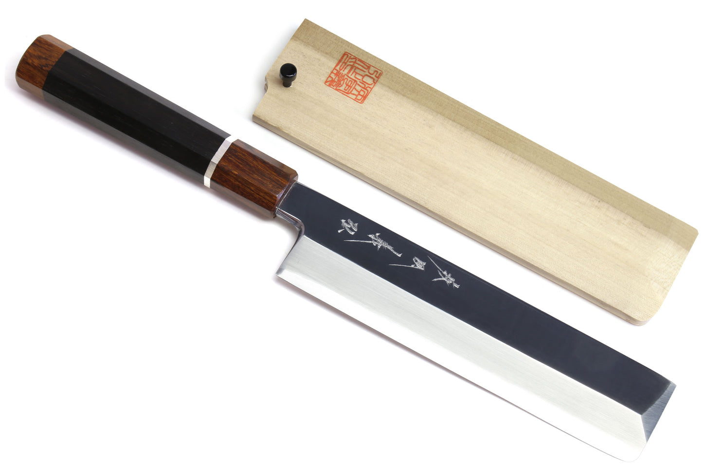 Yoshihiro  Ginsan Mirror Polished Stain Resistant Edo Usuba Traditional Japanese Vegetable Chopping Chef Knife Ebony Handle with Silver Ring