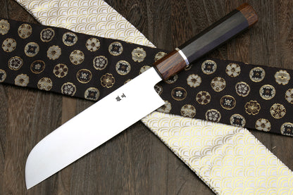 Yoshihiro  Ginsan Mirror Polished Stain Resistant Kama Usuba Traditional Japanese Vegetable Chopping Chef Knife Ebony Handle with Silver Ring