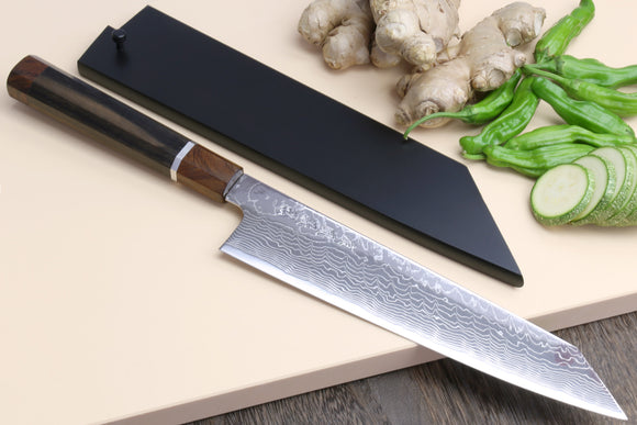 Yoshihiro Damascus SG-II (R-2) Semi-Stainless Kiritsuke Chef Knife, Silver Ring Ebony Handle