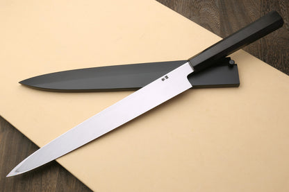 Yoshihiro Honyaki Aoko Blue Steel Mirror Finished Yanagi Sushi Sashimi Japanese knife with Ebony Handle