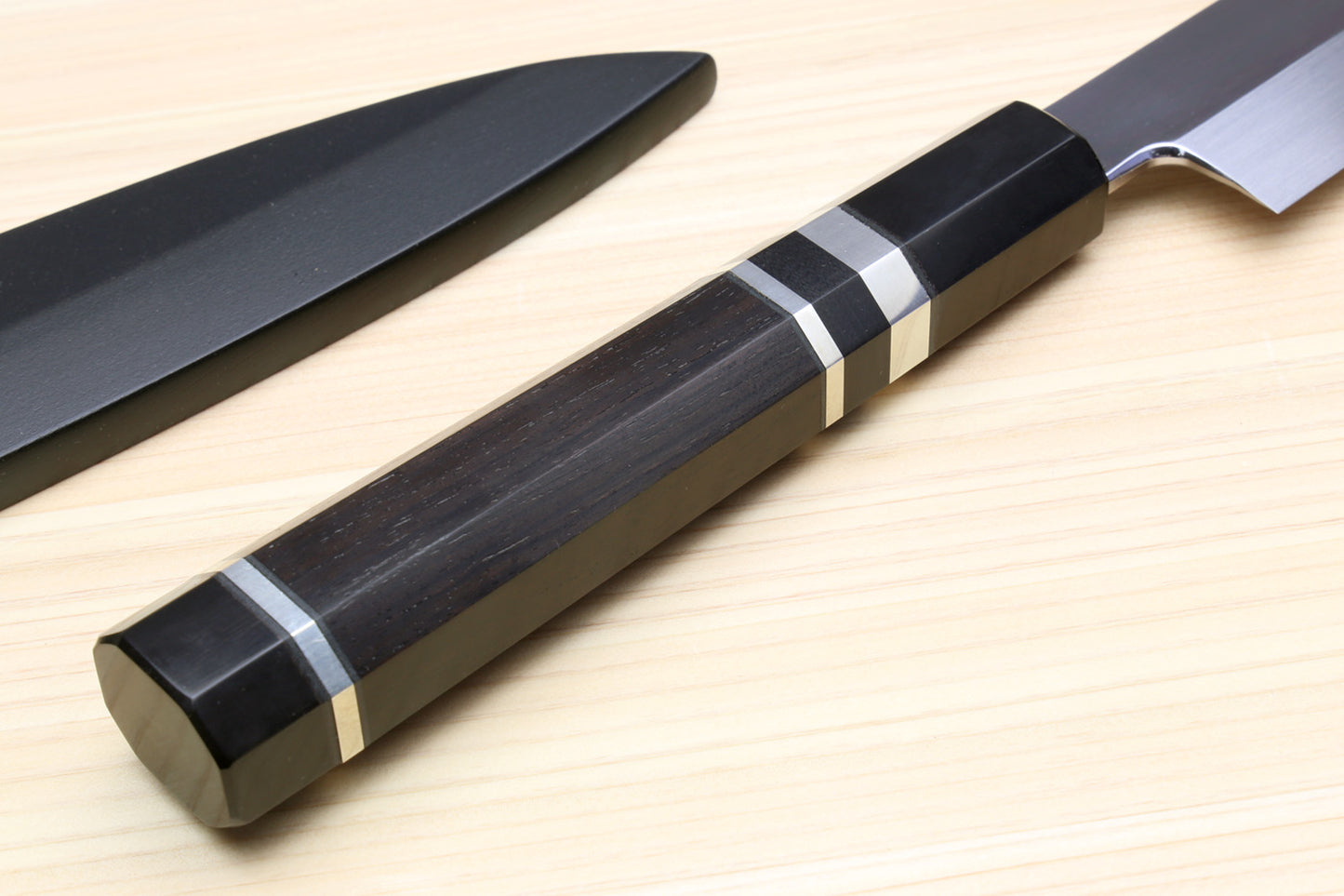 Yoshihiro Honyaki Aoko Blue Steel Mirror Finished Yanagi Sushi Sashimi Japanese knife with Triple Nickel Silver Ring Ebony Handle