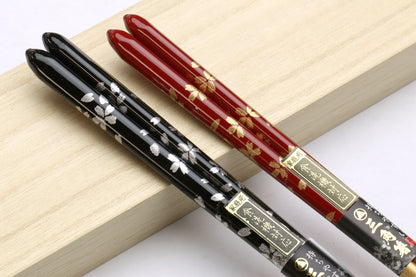 Yoshihiro Premium Cherrywood Red & Black Sakura Chopsticks Set Comes With Fine Paulownia Wood Case