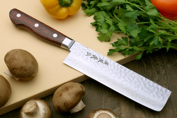 Yoshihiro VG-10 16 Layer Hammered Damascus Stainless Steel Nakiri Vegetable knife 6.5