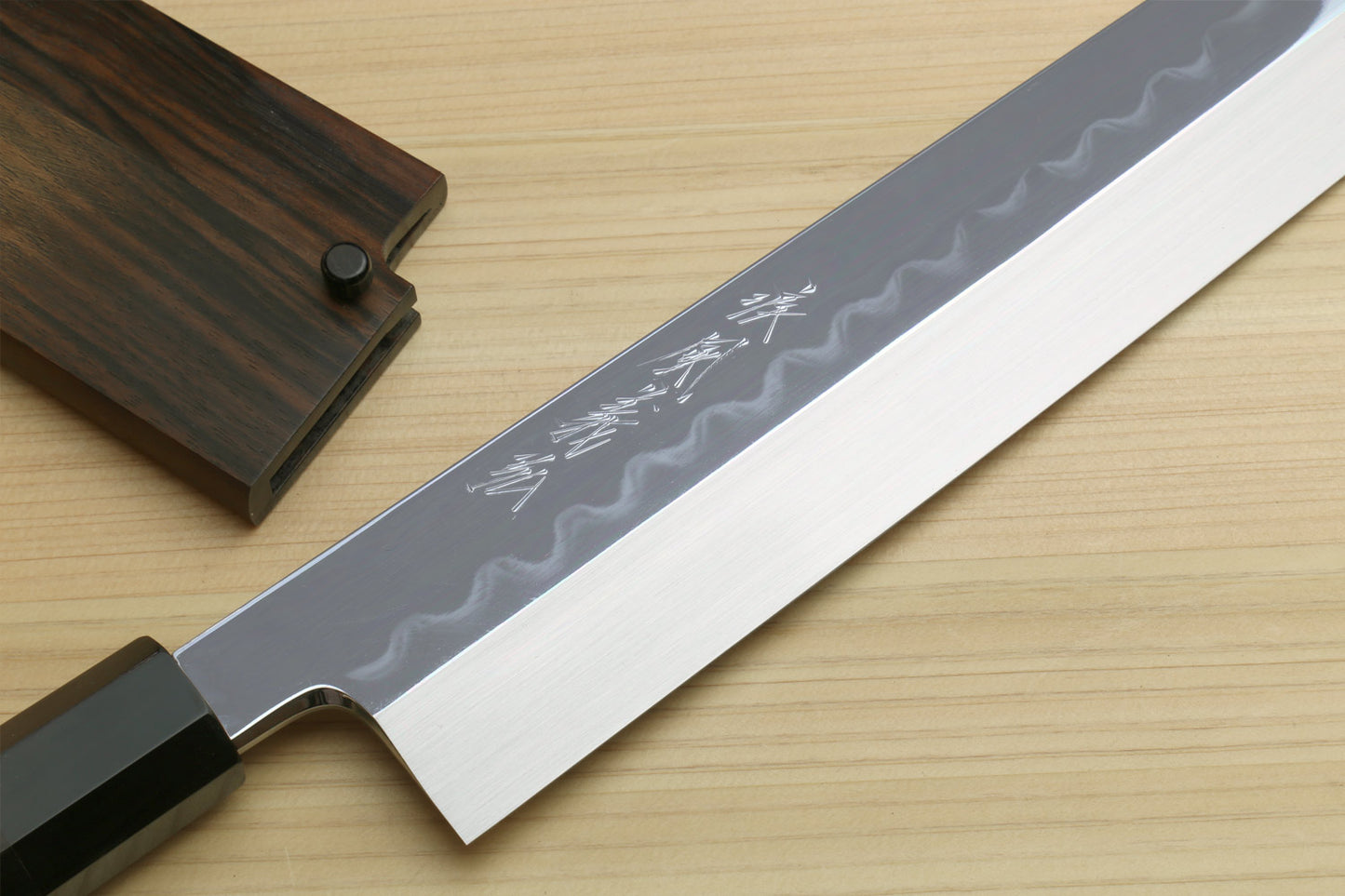 Yoshihiro Mizu Honyaki White Steel #2 Mirror-Polished Namiukashi Kiritsuke Knife Ebony wood Handle & Ebony Saya