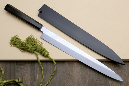 Yoshihiro Honyaki White Steel Mirror-Finished Yanagi Ebony Handle