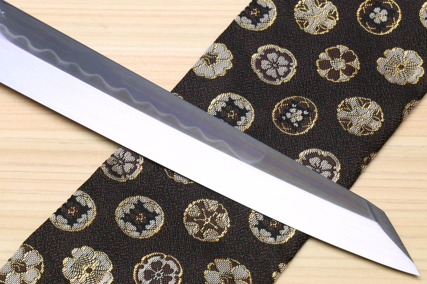 Yoshihiro Honyaki White Steel Mirror-Finished Namiukashi Yanagi Kiritsuke Sushi Sashimi Japanese Knife with Triple Nickel Silver Ring Ebony Handle