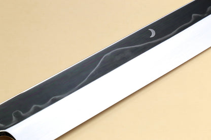 Yoshihiro Mizu Yaki Honyaki White Steel #2 Mirror-Finished Mt. Fuji with Crescent Moon Yanagi Premium Ebony Handle with Triple NickelSilver Ring