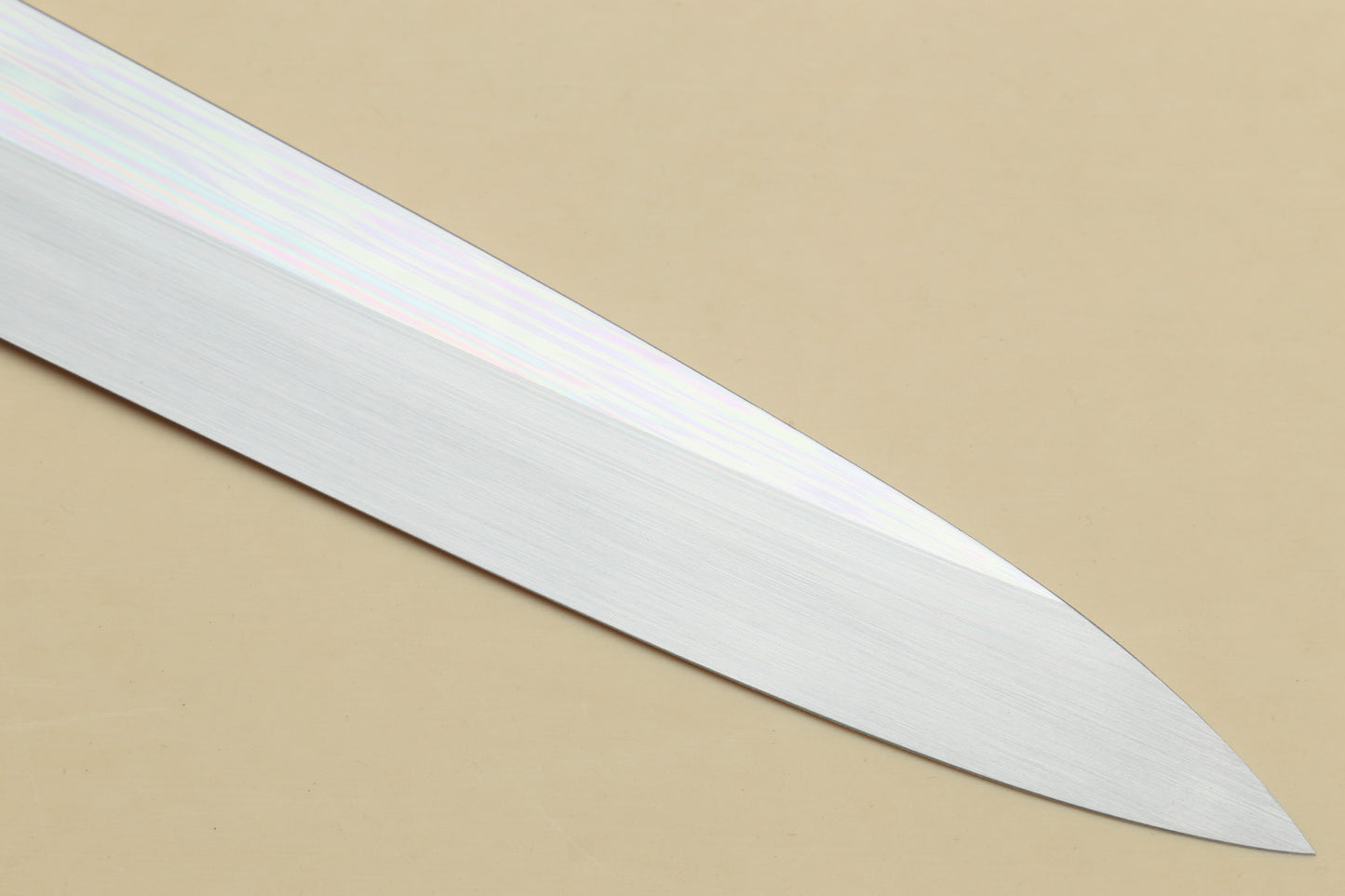 Yoshihiro Mizu Yaki Honyaki White Steel #2 Mirror-Finished Mt. Fuji with Crescent Moon Yanagi Premium Ebony Handle with Triple NickelSilver Ring