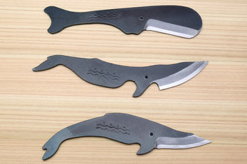 3-piece whale-shaped Japanese utility knife set with dark kurouchi steel blades