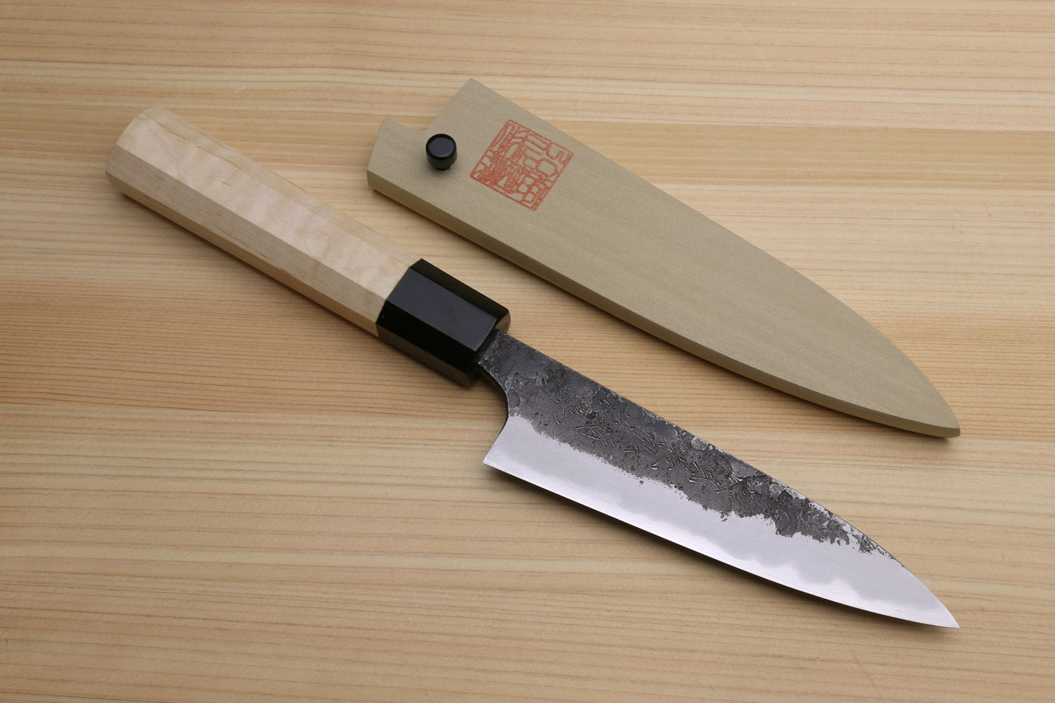 Yoshihiro Nashiji High Carbon White Steel #2 Petty Utility Japanese Chefs Knife with Camphor Handle