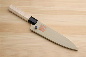 Petty utility chef knife with camphor wood handle and slim white blade
