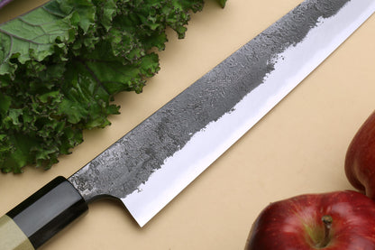 Yoshihiro Nashiji High Carbon White Steel #2 Sujihiki Japanese Slicer Knife with Magnolia Handle