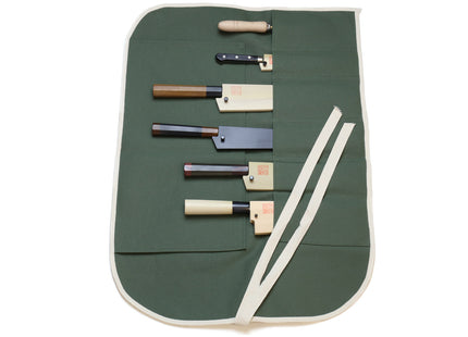 Yoshihiro Japanese Knife Cotton Pouch Bag Olive-Green Color (6 Slots)