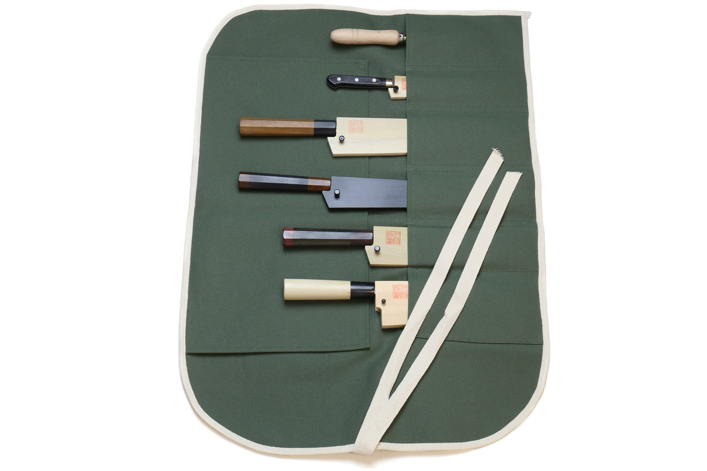 Yoshihiro Japanese Knife Cotton Pouch Bag Olive-Green Color (6 Slots)