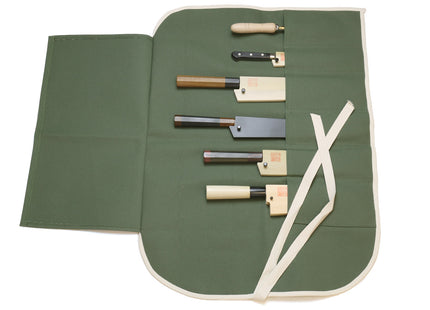 Yoshihiro Japanese Knife Cotton Pouch Bag Olive-Green Color (6 Slots)