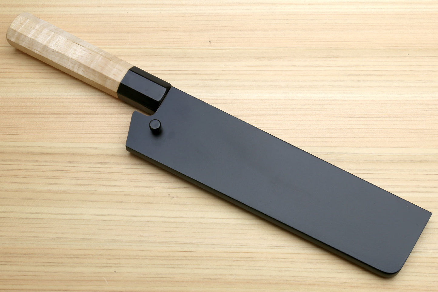 Yoshihiro Nashiji Kurouchi White Steel #2 Stainless Clad Nakiri Vegetable Knife with Kaede Wood Handle (Narrow Blade)