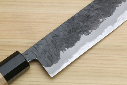 Yoshihiro Nashiji Kurouchi White Steel #2 Stainless Clad Nakiri Vegetable Knife with Kaede Wood Handle (Narrow Blade)