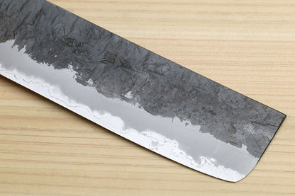 Yoshihiro Nashiji Kurouchi White Steel #2 Stainless Clad Nakiri Vegetable Knife with Kaede Wood Handle (Narrow Blade)