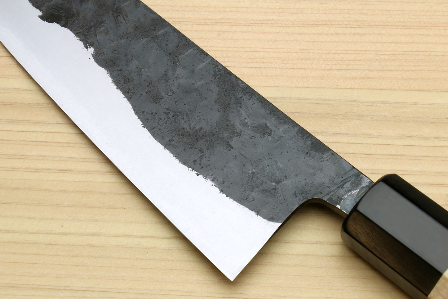 Yoshihiro Nashiji Kurouchi White Steel #2 Stainless Clad Santoku Multipurpose Chef Knife with Kaede Wood Handle