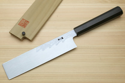 Yoshihiro Suminagashi Blue #1 High Carbon Steel Edo Usuba Japanese vegetable Prep Chopping Chef Knife Ebony wood Handle