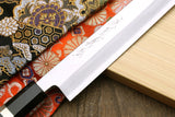 Yoshihiro Powdered High Speed Stainless Steel Mirror Polished Yanagi Sashimi Knife Triple Nickel Silver Ring Ebony Handle