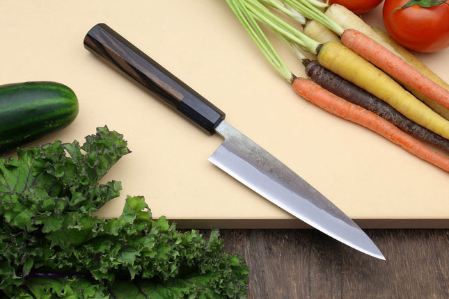 Yoshihiro Kurouchi Black-Forged Blue Steel Stainless Clad Petty Utility Knife (Shitan Handle)