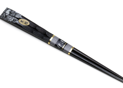 Japanese Premium Ebony Wood Chopsticks Fukiurushi Lacquered Black & White Dragon with Paulownia Wooden Box