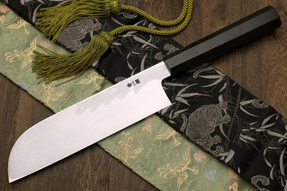 Yoshihiro Suminagashi Blue Steel #1 Kama Usuba Traditional Japanese vegetable Chopping Chef Knife, Ebony Wood Handle