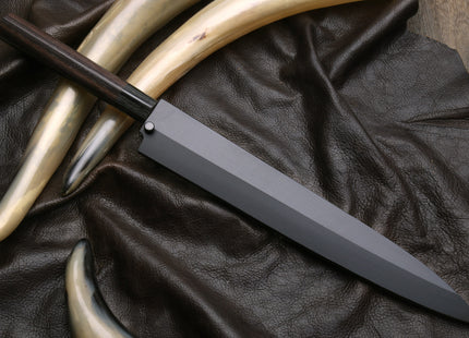 Yoshihiro Inox Stainless Steel Yanagi Sushi Sashimi Japanese Chef Knife Round Rosewood Handle with Nuri Saya Cover