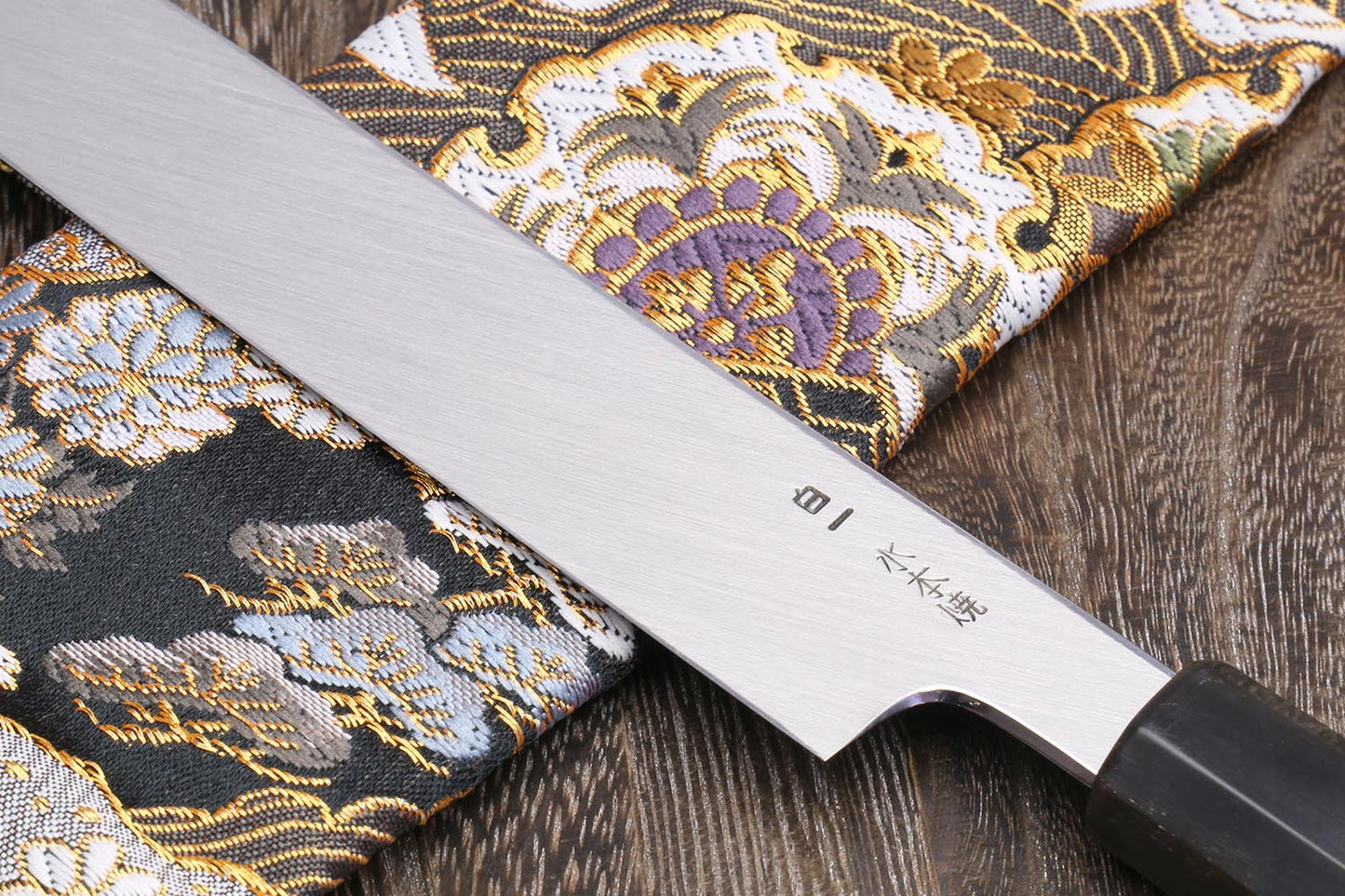 Yoshihiro Mizu Honyaki White Steel #1 Mirror-Finished Namiukashi Yanagi Ebony Handle