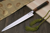 Yoshihiro Hiryu Ginsan High Carbon Stainless Steel Sujihiki Slicer Knife Ebony Handle with Nuri Saya Cover
