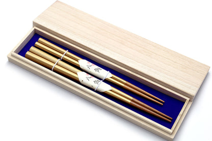 Japanese Premium Chopsticks Gold 2pc with fine Japanese Paulownia wood case