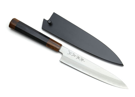 Yoshihiro Hiryu Ginsan High Carbon Stainless Steel Petty Utility Knife Ebony Handle with Nuri Saya Cover