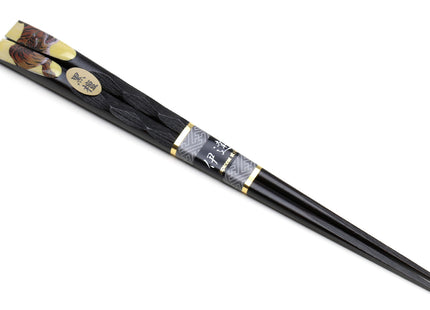 Japanese Premium Ebony Wood Chopsticks Fukiurushi Lacquered Kano Sanraku Gold Tiger with Paulownia Wooden Box