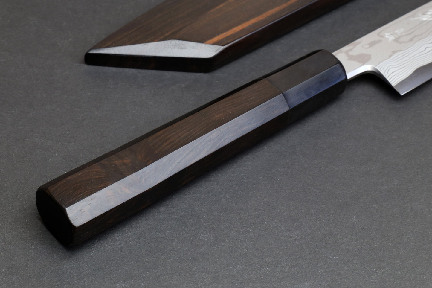 Yoshihiro Suminagashi Blue Steel #1 Yanagi Kiritsuke Sushi Sashimi Japanese Knife Ebony Handle with Ebony Saya