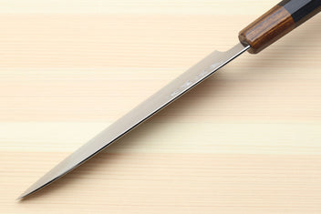 Petty utility knife with pointed stainless blade and dark ebony handle