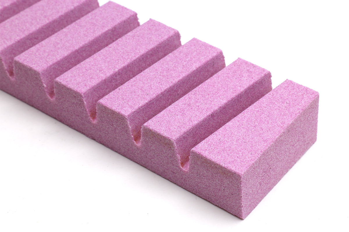 Purple sharpening stone fixer bars, stepped grooves on rectangular blocks