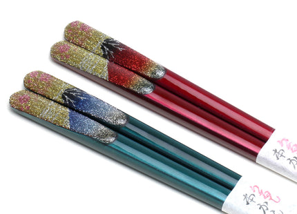 Japanese Premium Chopsticks Fukiurushi lacquered Mt. Fuji Glitter with Paulownia Wooden Box