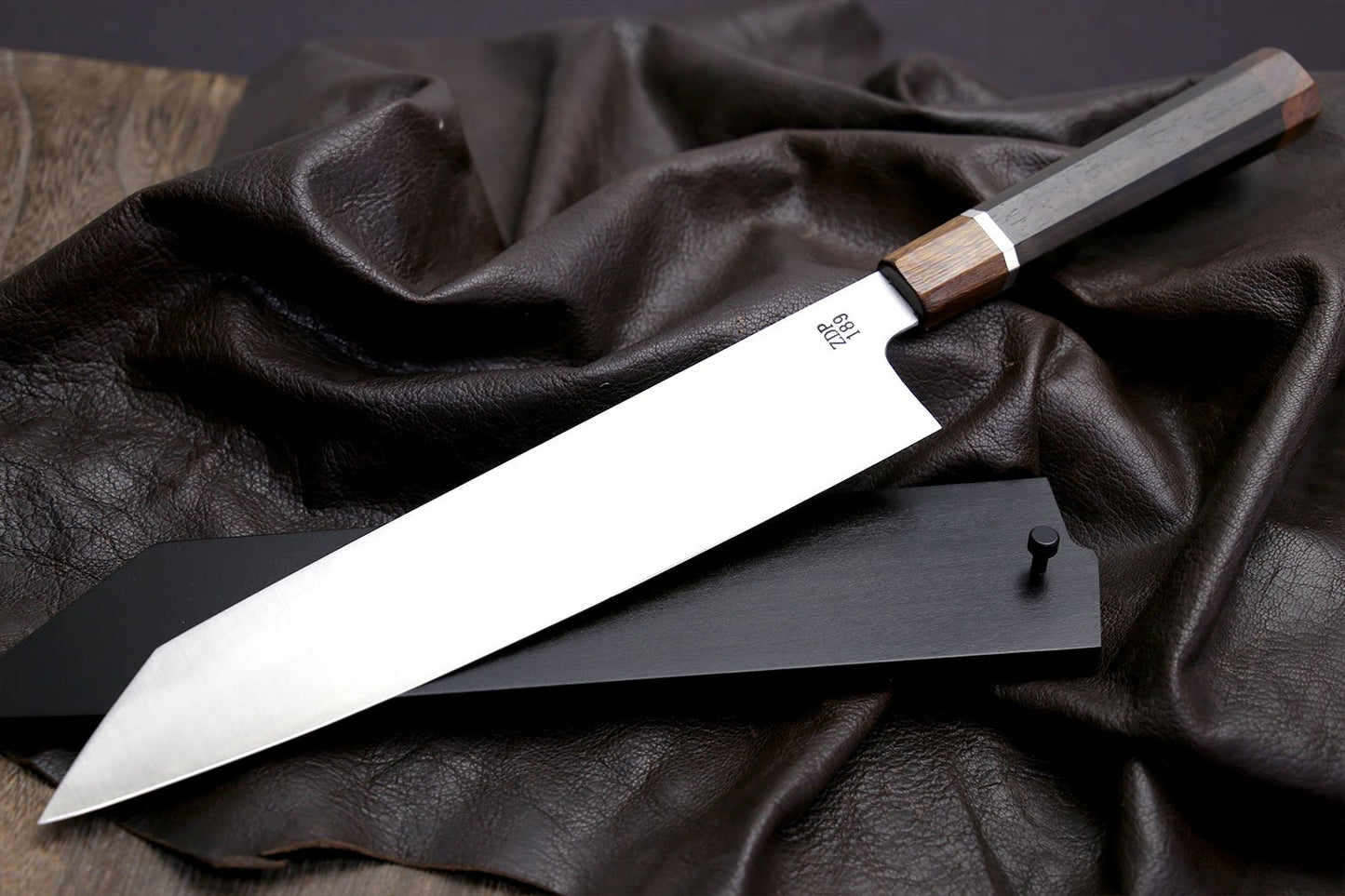 Yoshihiro Hayate ZDP-189 Super High Carbon Stainless Steel Kiritsuke Knife Octagonal Ebony Wood Handle with Sterling Silver Ring