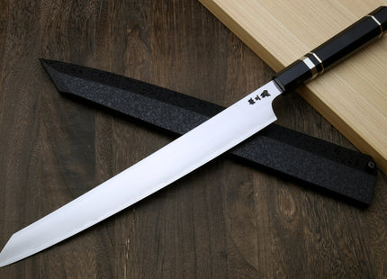 Yoshihiro Ginsan High Carbon Stainless Steel Sujihiki Kiritsuke Slicer Chefs Knife with Triple Nickel Silver Ring Ebony Handle