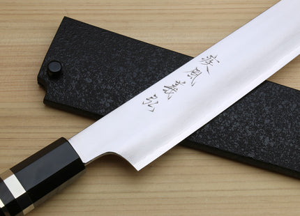 Yoshihiro Ginsan High Carbon Stainless Steel Sujihiki Kiritsuke Slicer Chefs Knife with Triple Nickel Silver Ring Ebony Handle
