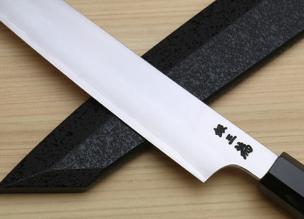 Yoshihiro Ginsan High Carbon Stainless Steel Sujihiki Kiritsuke Slicer Chefs Knife with Triple Nickel Silver Ring Ebony Handle